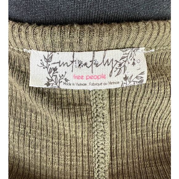 Free People Intimately Olive Green Ribbed Knit Deep V Neck Long Slv Top Large L - Picture 4 of 5